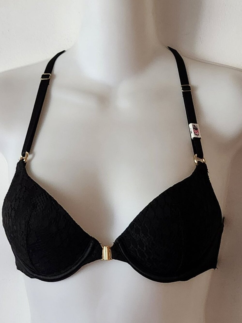Victoria's Secret bra sz 32A front hook halter gold hardware underwire NWOT
